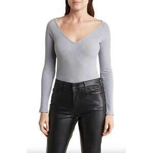 L'AGENCE Winona Ribbed Long Sleeve Bodysuit Heather Grey Womens Size Large